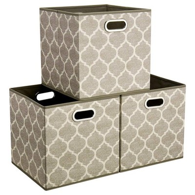13x13x13 In Fabric Storage Cube Bins with Print Grid Pattern Foldable Clothes...
