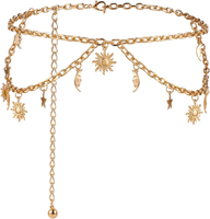 Doppellagiger MetallkettengüRtel, Taillenkette Mit Mond Und Stern, Modischer Gli