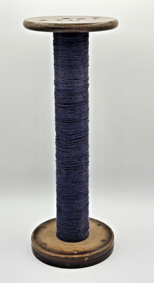 Industrial LHP 63 Wooden Textile Bobbin Spool 13'' Tall by about 4.5'' Blue Thread