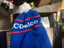 Vtg AC Delco Cap Pom Toboggan Spark Plugs Logo Ski Hat