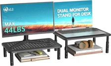 WALI Dual Monitor Stand for Desk, Desk Riser 3 Height Black 