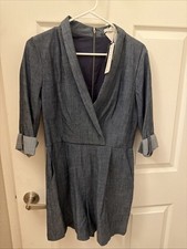 Alice + Olivia Blue Chambray Romper Women’s Size 10 Tie Waist Back Zip NWT