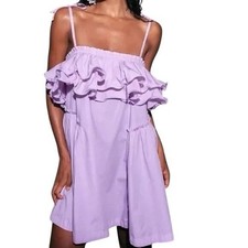 Free People Have A Thing For You Mini Dress M Purple Ruffles Boho Flirty NWOT