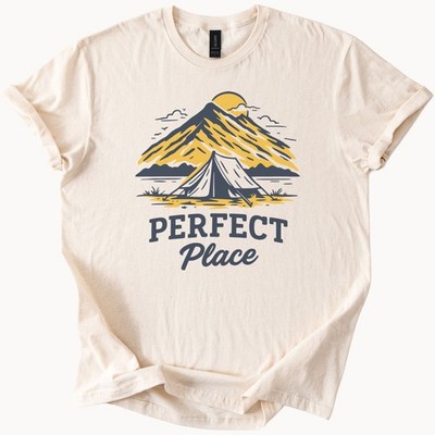 Perfect Place Mountain Camping Graphic Shirt Tent Sunset Nature Hiking Tee