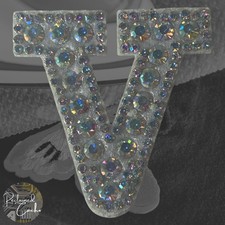 Iridescent Letter V Iridescent Rhinestone Iron On Patch Embellishment Applique