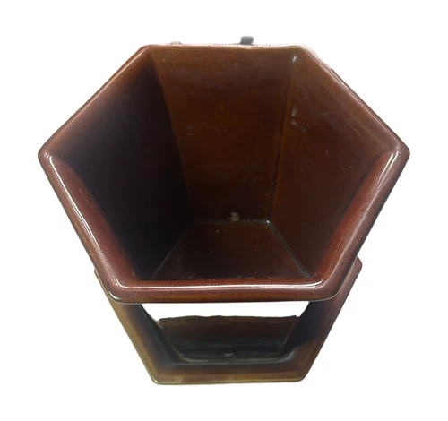 Haeger Pottery Brown Hexagon Planter USA Mid Century