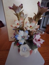 Vintage 1950s Capodimonte Flowers In A Basket 5 Inches High