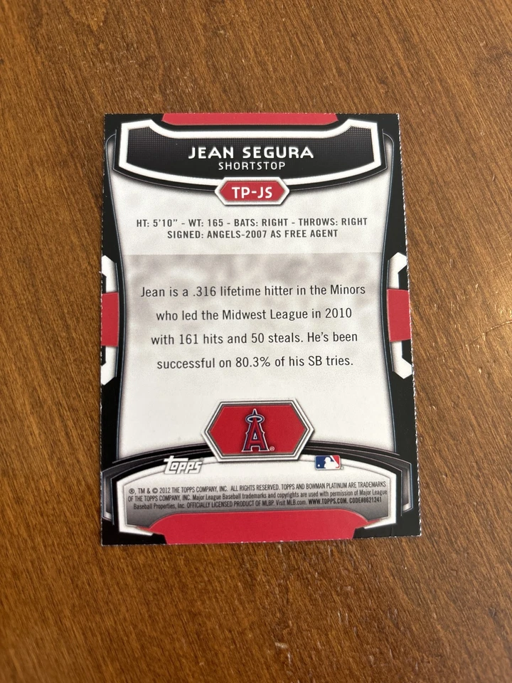 Jean Segura 2012 Bowman Platinum Top Prospects TP-JS Phillies Mariners Angels - Image 2 of 2