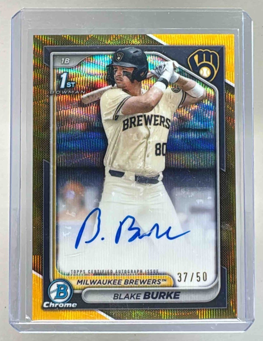 Blake Burke 2024 Bowman Chrome Draft Gold Wave Refractor Auto 1st RC 37/50