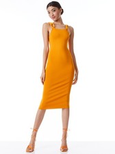 ALICE & OLIVIA - ALINA MIDI DRESS WITH CORD STRAPS SIZE SMALL IN COLOR TANGERINE