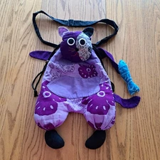 Handmade Purple Colorful Cat Drawstring Backpack Bag Boho Lined