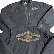 RARE Harley Davidson 2XL Biker Jacket Black/Distressed Denim Spellout Patch