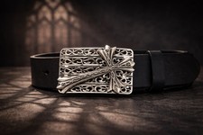 Art Deco Cross Belt Buckle Zamak Ornamental Filigree Silver Tone Vintage
