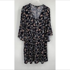 Karen Kane floral jersey shift dress v-neck bell ruffle sleeves black a-line 2X