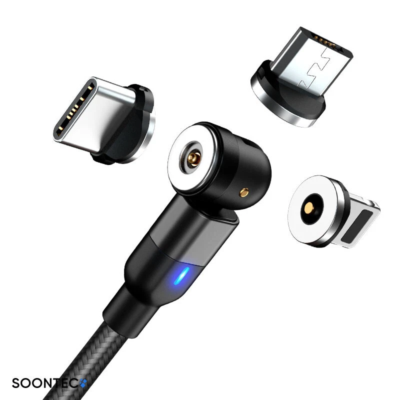 SOONTEC Magnet Ladekabel 1 Meter drehbar 360°&180° mit 3 Stecker in schwarz - Bild 2 von 4