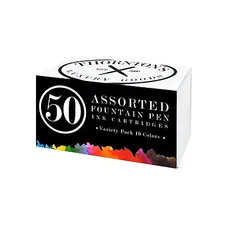 Thornton's Short Standard Fountain Pen Ink Cartridges, Assorted Ink, Pack of 50