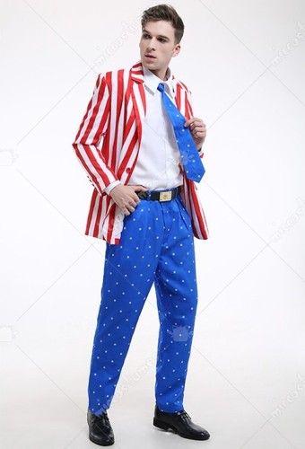 Giacca, camicia, cravatta e pantaloni, costume tuta americana bandiera USA uomo taglia 2xl - Foto 4 di 5