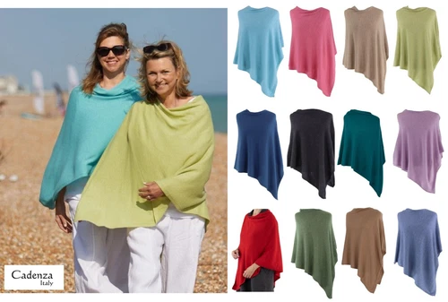 Classic Wool/Cashmere Blend Poncho by Cadenza Italy Assorted Colours