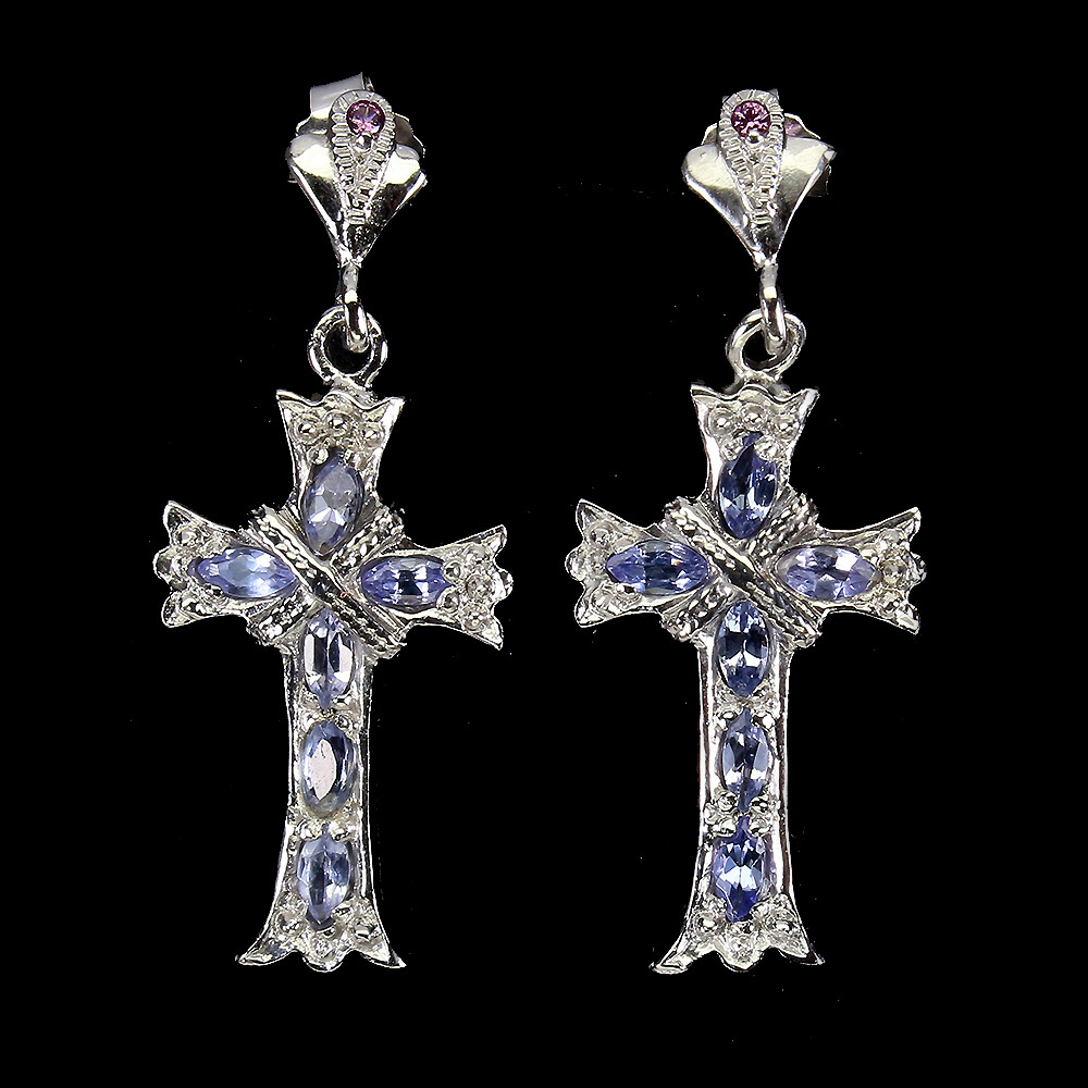 Pendientes De Granate Rhodolita De Tanzanita Marquise De Plata Esterlina 925 Mm