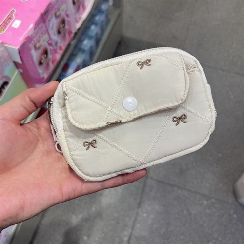 Embroidered Bow Small Lipstick Bag Cotton Clutch Bag Sweet Storage Bag Women - Picture 9 of 11