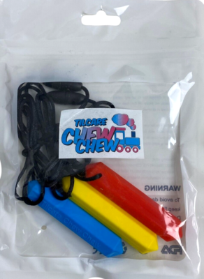 Tilcare Chew Chew Pencil Sensory Necklace 3-Pk Red Blue Yellow