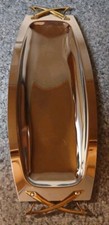 Vintage Kromex 16 1/2" Long Chrome With Brass Handles Serving Tray Made In USA