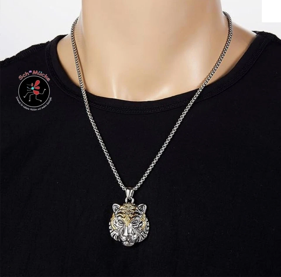 Halskette Anhänger 3D-Tigerkopf Tiger Jäger Amulett Glücksbringer Geschenkidee - Bild 3 von 3