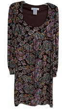 Women’s Nine West Dress Long Sleeve Empire Waist Brown Floral Print Sz 10