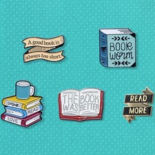 Book worm enamel pin badge - with card and envelope