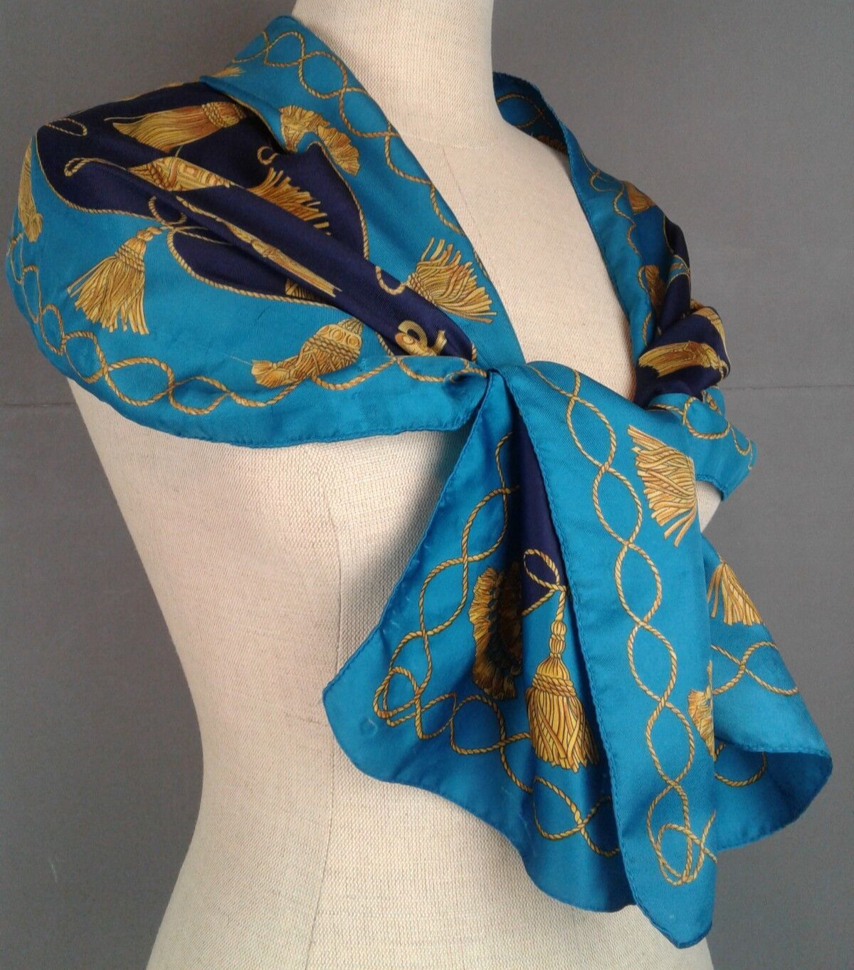 Ladies Blue Polyester Rectangular Scarf With Gold… - image 3