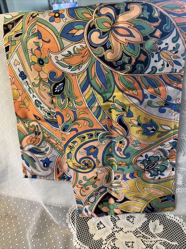 Vtg 60s Head Scarf Wrap Hair Art flower Power Eames Mod Go Go Hippy Groovy 8x42 - Picture 12 of 15