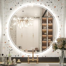 Round Bathroom Mirror LED Lighted with Demister Anti Mist Touch Switch Wall Hung