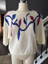 Vintage Cottage Core Prairie Grandma Knit Angora Dolman 3/4 Sleeve Sweater L