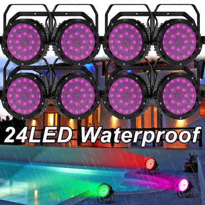 8PCS 24x15W Waterproof RGBWA+UV Outdoor LED Par Light Stage Lighting DMX Party