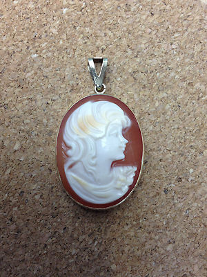 GENUINE 14K GOLD ITALY CAMEO PENDANT REVERSIBLE ORIGINAL / PINK GODDESS  ANTIQUE
