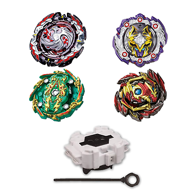 Beyblade 4 Pack w/ Free Burst Launcher Burst, Evo,Turbo, Rise,Surge,  QuadDrive