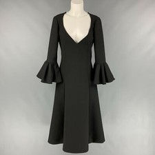 MARC JACOBS Fall 2019 Size 2 Black Wool Blend Deep V-Neck Ruffle Sleeve Dress