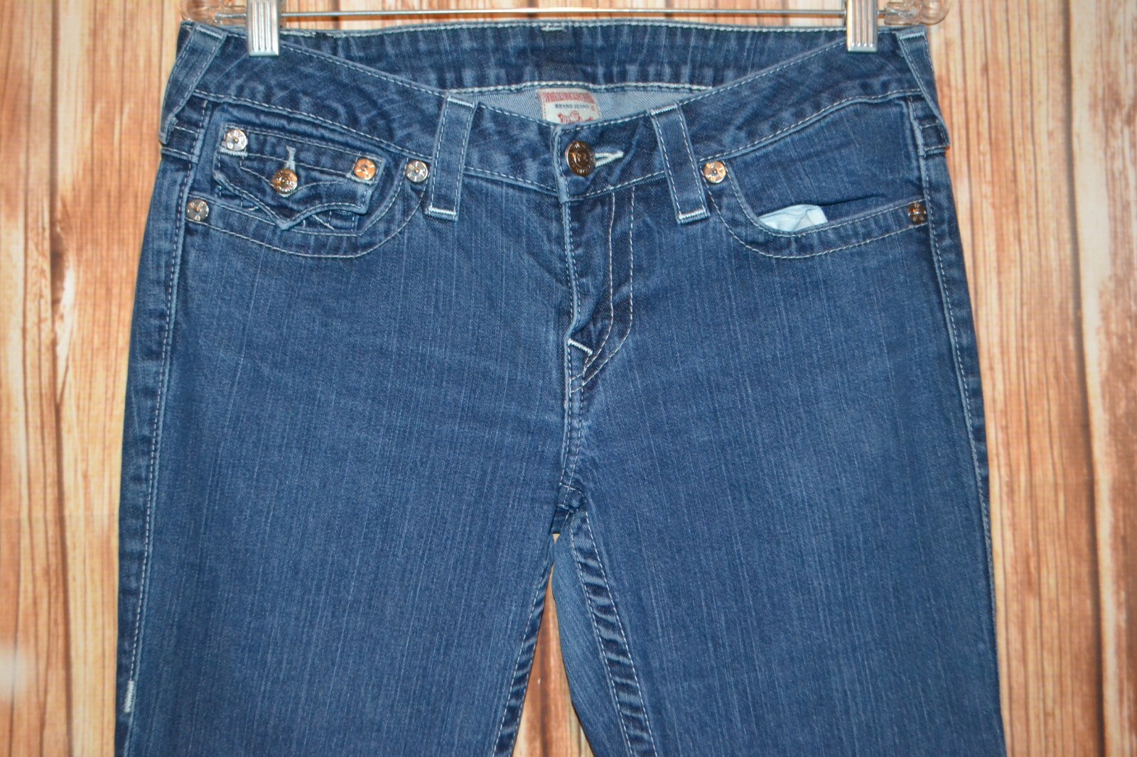 True Religion Women's Billy Straight Pocket Flaps w/gems Blue Jeans Sz 31x31 thumbnail 5