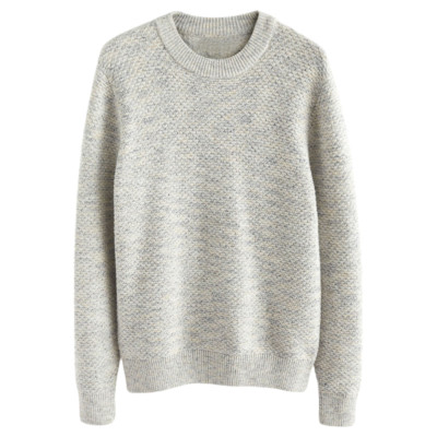 Herren N@@t hoher Rundhalsausschnitt Strickpullover grau ecru Größen S bis 2XL