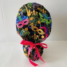 women surgical cap -ponytail style MARDI GRAS; one size