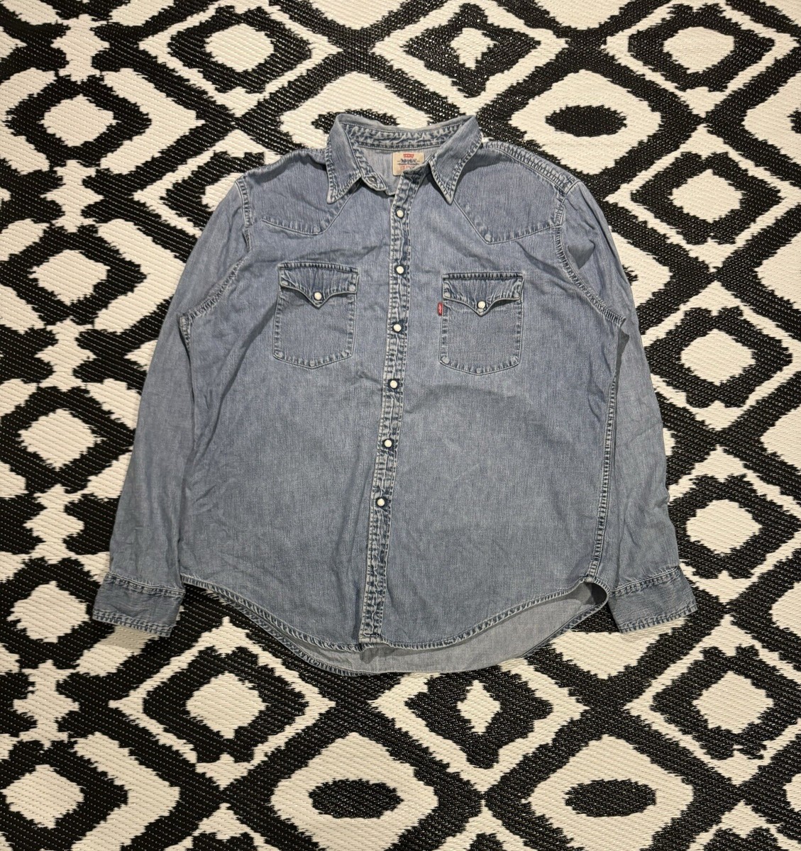Vintage 90s Levis Pearl Snap Denim Shirt Mens XXL 2XL Blue Long