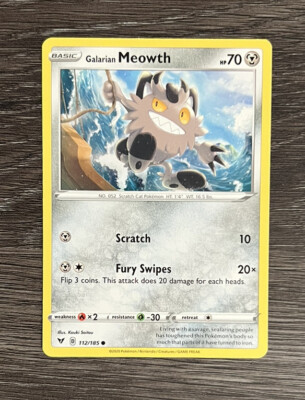 galarian meowth pokemon card value - 127/202 - Sword & Shield the Defending Pokmons attacks do 20 less damage (before applying Weakness and Resistance) Galarian Meowth - 112/185 (Reverse