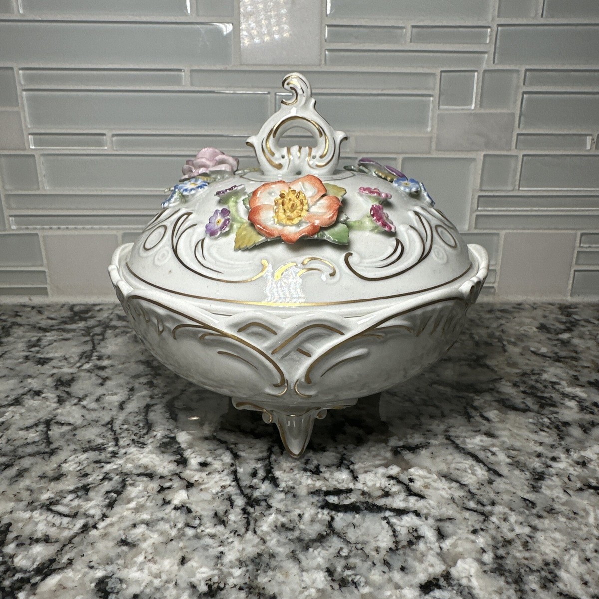 Vintage Antique Von Schierholz German Porcelain Floral Candy Dish