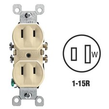  10 -Leviton 15A Ivory NEMA 1-15R Residential Grade Duplex Outlet 006-00223-00I