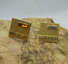 VINTAGE Mens Cuff Links Cufflinks Costume Jewelry Gold Tone Square #1 Estate