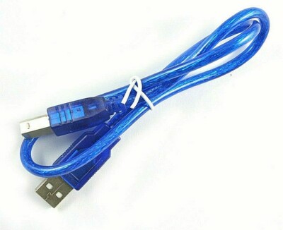 x2 USB 2.0 A B ADAPTER BLUE CABLE SHIELDED 48-52CM ARDUINO UNO MEGA 2560 PC MAC
