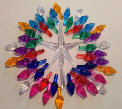 54 Medium Twist Lights w Clear Star Topper for Ceramic Christmas Tree Bulbs NEW