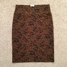 LuLaRoe Cassie Skirt Medium Gray Orange Geometric Knee Length Unlined Pull On