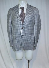 Brioni Piuma Pale Blue Black Check Cashmere Blend Two Button Sport Coat 40R NWT