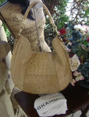 Brahmin VGC Wheat /Toasted Tan  Hobo Shoulder Bag Melbn Croc Emb Leather Vtg